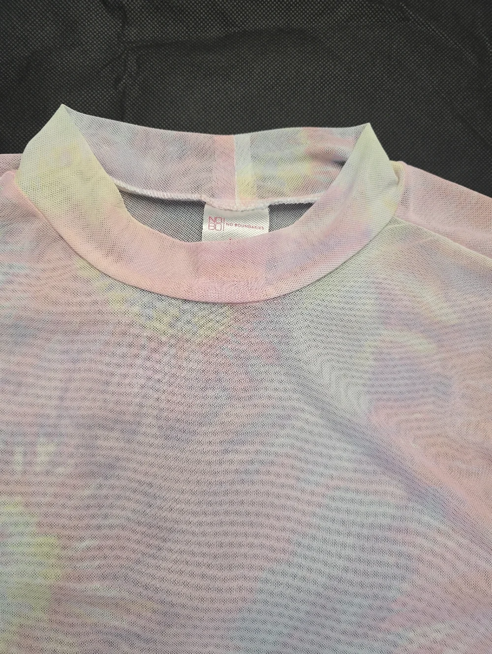 No Boundaries Sheer Top Pastel Pink Tie Dye Mesh 3/4 Sleeve Mock Neck Y2K L - Picture 7 of 12